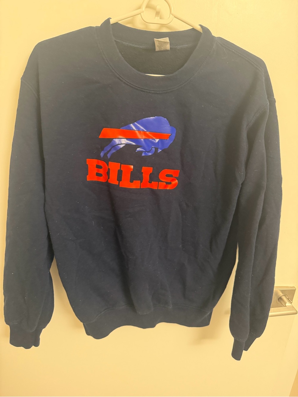 Gildan Navy Crewneck with Red & Blue Bills Logo